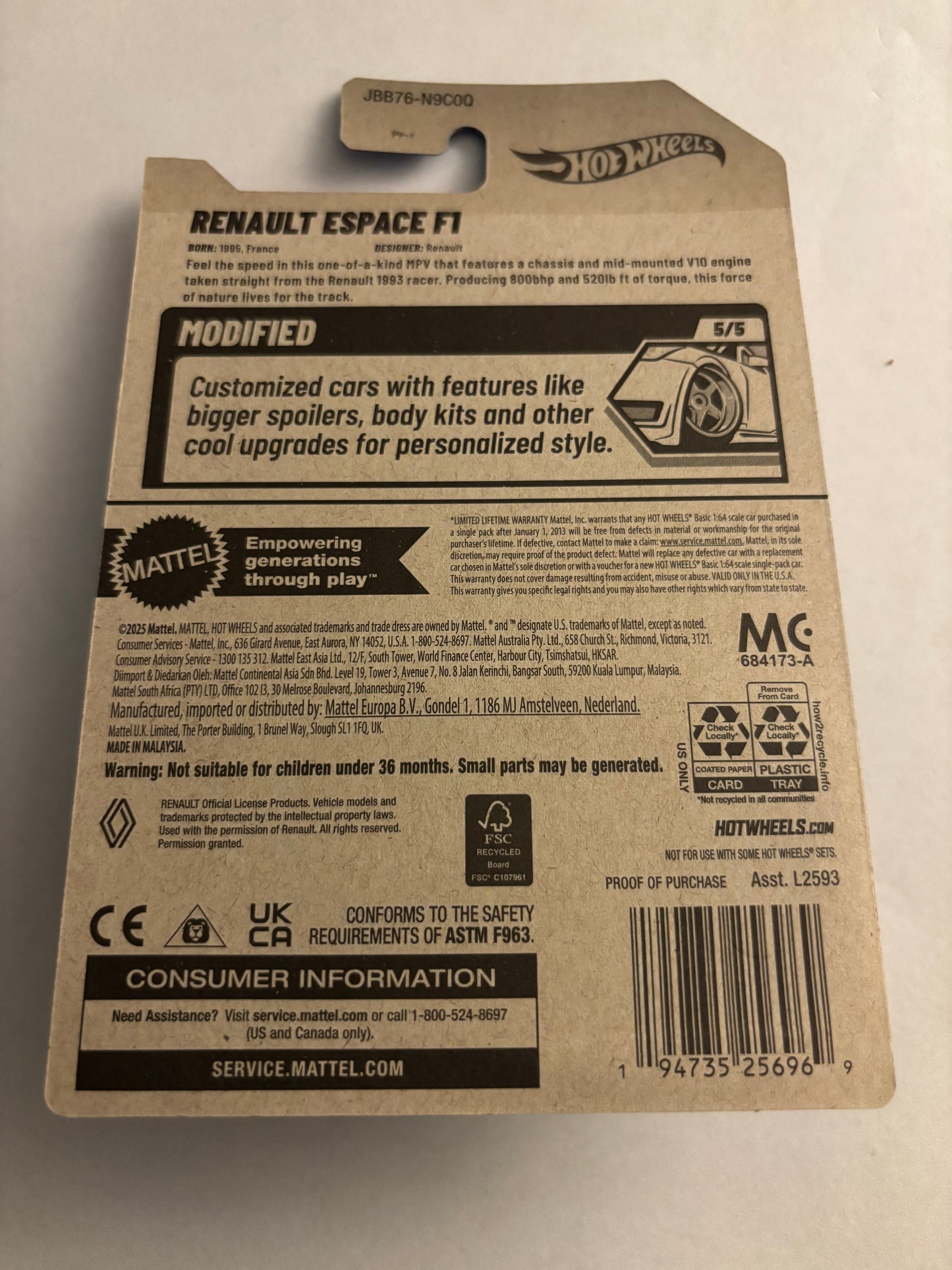 HOTWHEELS RENAULT ESPACE F1